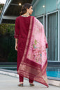 Sonakshi Women's Maroon Viscose Silk Multi Embroidered Thread With Hand Work Kurta Set With Dupatta