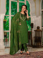Sonakshi Women's Mehendi Marina Silk Multi Thread Embroidered With Hand Work Kurta Set With Dupatta