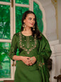 Sonakshi Women's Mehendi Marina Silk Multi Thread Embroidered With Hand Work Kurta Set With Dupatta