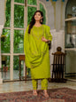 Sonakshi Women's Parrot Marina Silk Multi Thread Embroidered With Hand Work Kurta Set With Dupatta