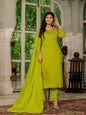 Sonakshi Women's Parrot Marina Silk Multi Thread Embroidered With Hand Work Kurta Set With Dupatta