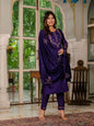 Sonakshi Women's Purple Marina Silk Multi Thread Embroidered With Hand Work Kurta Set With Dupatta