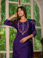 Sonakshi Women's Purple Marina Silk Multi Thread Embroidered With Hand Work Kurta Set With Dupatta