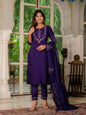 Sonakshi Women's Purple Marina Silk Multi Thread Embroidered With Hand Work Kurta Set With Dupatta