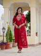 Sonakshi Women's Maroon Premium Roman Silk Coding Embroidered Work Kurta Set With Dupatta
