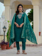 Sonakshi Women's Rama Premium Roman Silk Coding Embroidered Work Kurta Set With Dupatta
