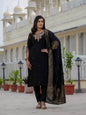 Sonakshi Women's Black Premium Roman Silk Coding Embroidered Work Kurta Set With Dupatta