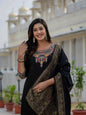 Sonakshi Women's Black Premium Roman Silk Coding Embroidered Work Kurta Set With Dupatta