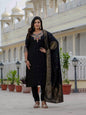 Sonakshi Women's Black Premium Roman Silk Coding Embroidered Work Kurta Set With Dupatta