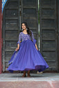Sonakshi Women's Blue Faux Blooming With Sequins Multithreaded Beads Embroidered Anarkali Gown Set With Dupatta