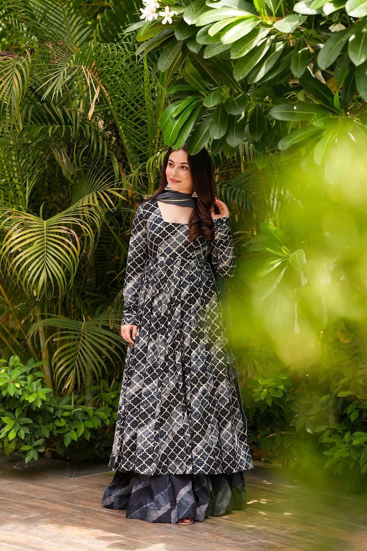 Sonakshi Women's Black Masleen With Heavy Digital Printed Anarkali Gown Set With Dupatta
