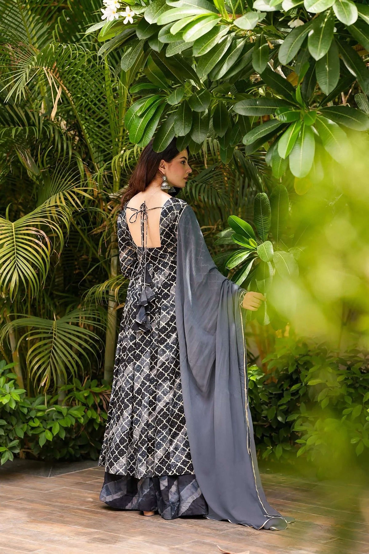 Sonakshi Women's Black Masleen With Heavy Digital Printed Anarkali Gown Set With Dupatta