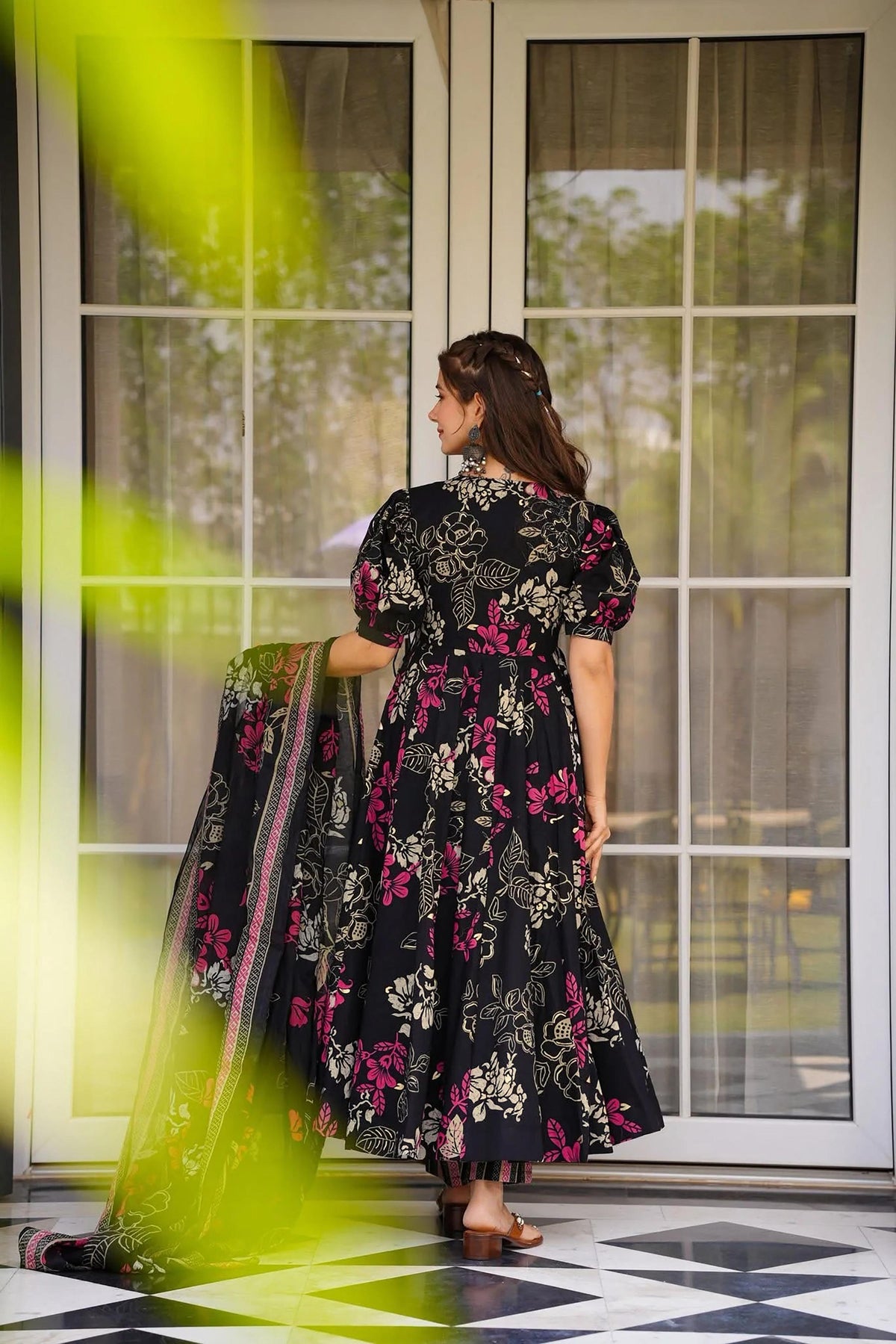 Sonakshi Women's Black Masleen With Heavy Digital Printed Anarkali Gown Set With Dupatta