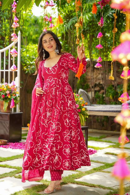 Sonakshi Women's Pink Masleen With Heavy Digital Printed Anarkali Gown Set With Dupatta