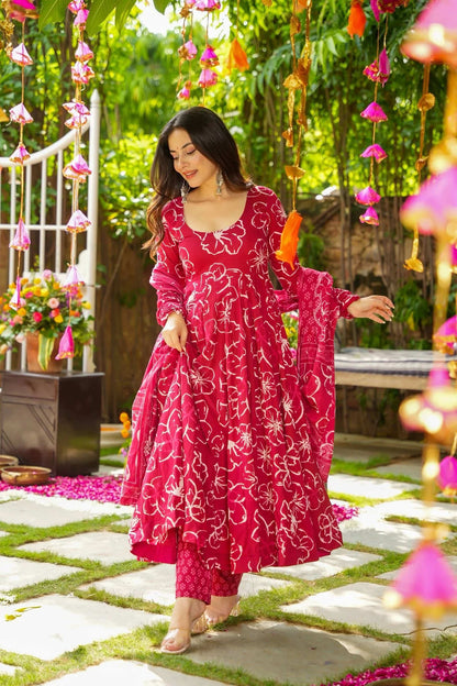 Sonakshi Women's Pink Masleen With Heavy Digital Printed Anarkali Gown Set With Dupatta