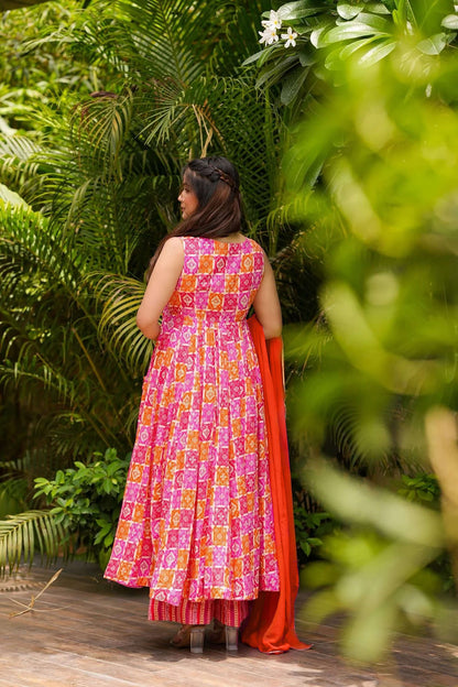 Sonakshi Women's Pink Masleen With Heavy Digital Printed Anarkali Gown Set With Dupatta
