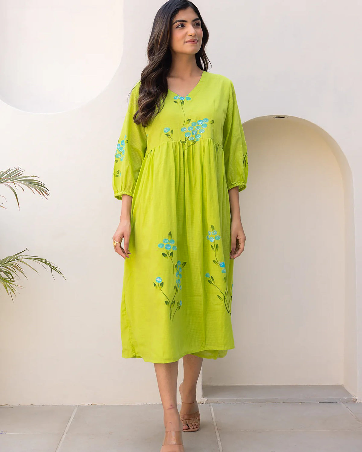 Sonakshi Women's Parrot Kota Checks With Heavy Digital Printed Anarkali Gown Set