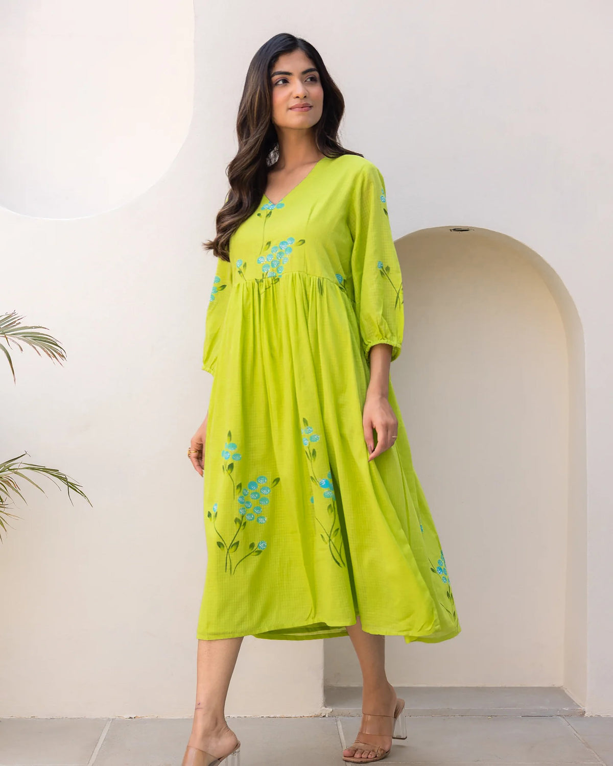 Sonakshi Women's Parrot Kota Checks With Heavy Digital Printed Anarkali Gown Set