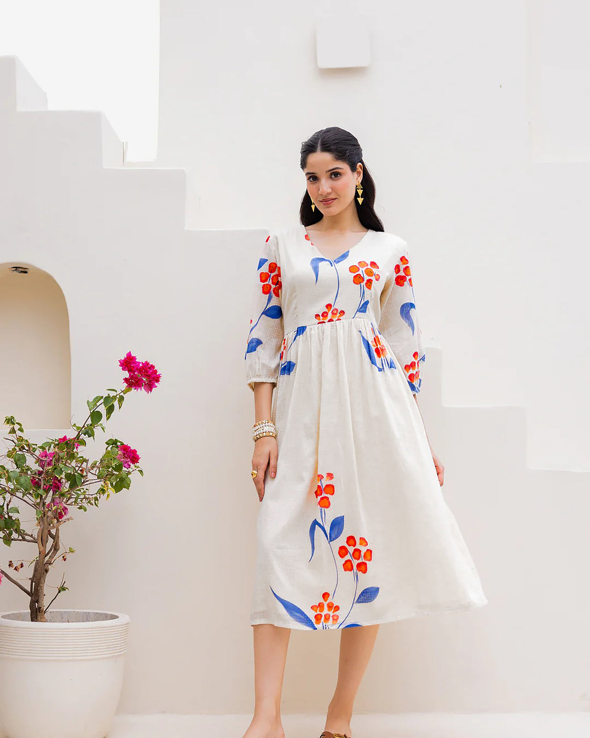 Sonakshi Women's White Kota Checks With Heavy Digital Printed Anarkali Gown Set