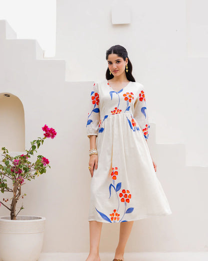 Sonakshi Women's White Kota Checks With Heavy Digital Printed Anarkali Gown Set