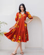 Sonakshi Women's Rust Kota Checks With Heavy Digital Printed Anarkali Gown Set