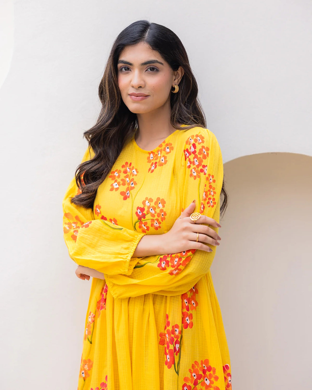 Sonakshi Women's Yellow Kota Checks With Heavy Digital Printed Anarkali Gown Set