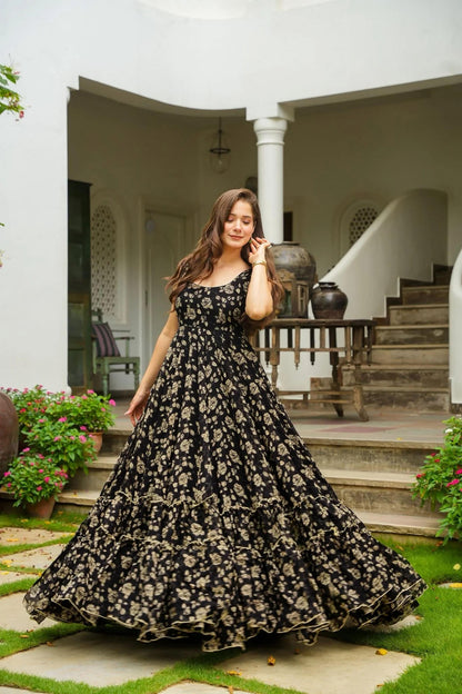 Sonakshi Women's Black Heavy Georgette With Heavy Digital Printed Anarkali Gown Set
