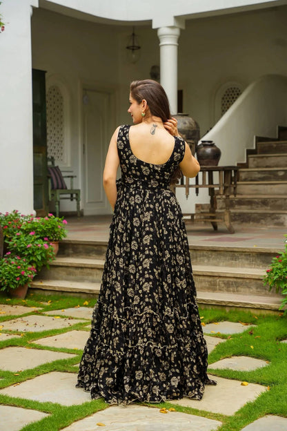 Sonakshi Women's Black Heavy Georgette With Heavy Digital Printed Anarkali Gown Set