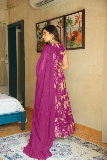 Sonakshi Women's Purple Heavy Rayon With Heavy Digital Printed Anarkali Gown Set With Dupatta