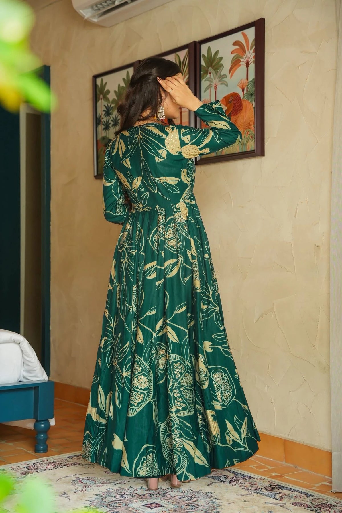 Sonakshi Women's Rama Heavy Rayon With Heavy Digital Printed Anarkali Gown Set With