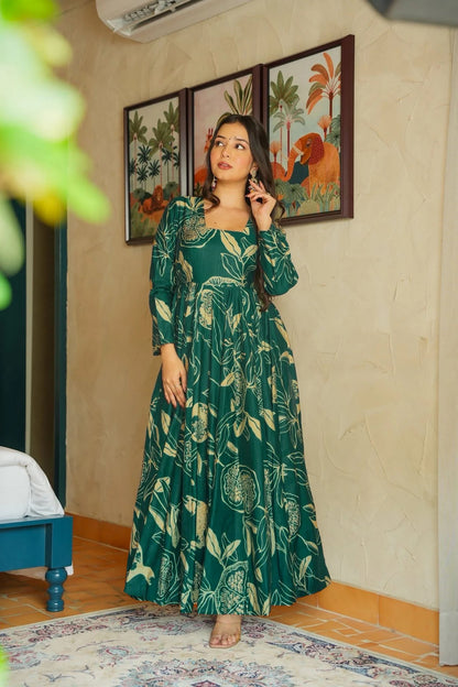 Sonakshi Women's Rama Heavy Rayon With Heavy Digital Printed Anarkali Gown Set With