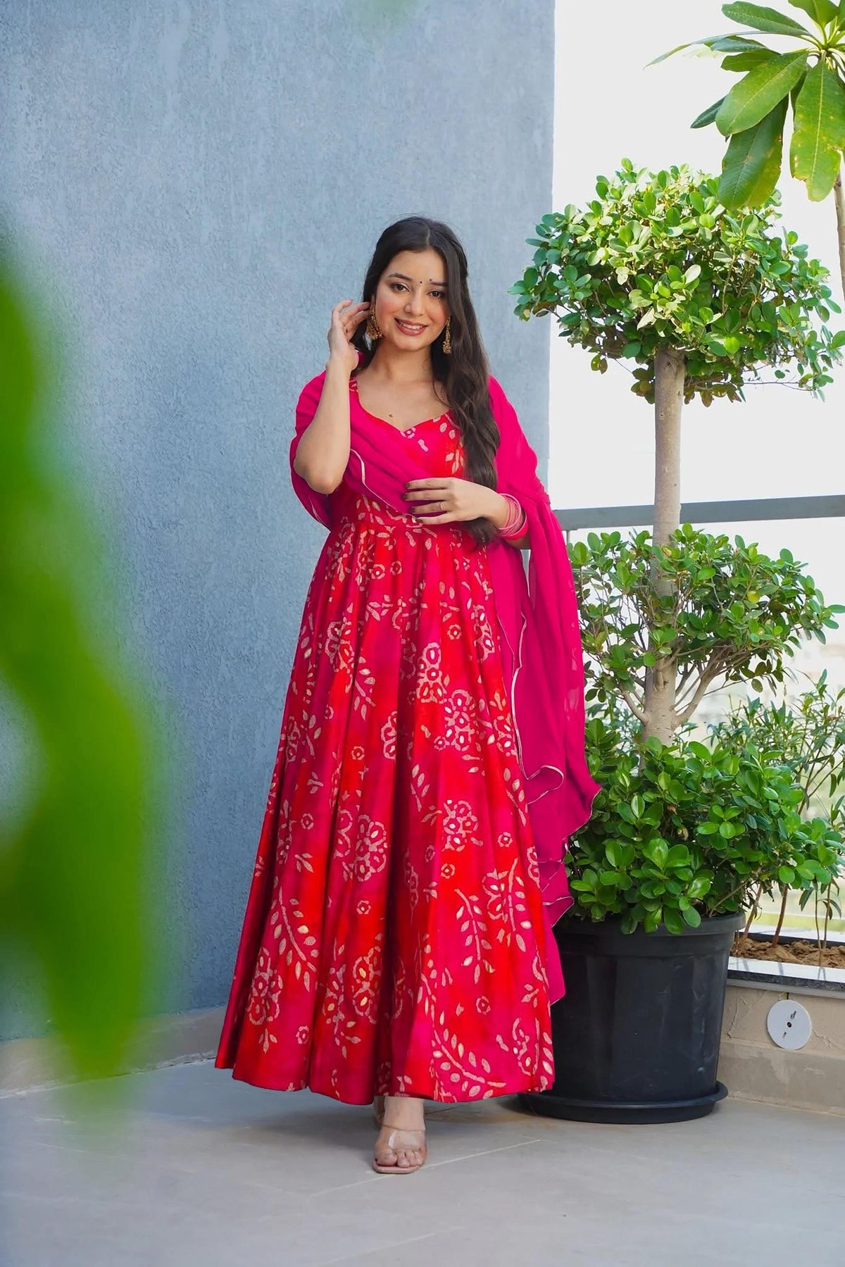Sonakshi Women's Pink Heavy Rayon With Heavy Digital Printed Anarkali Gown Set With Dupatta