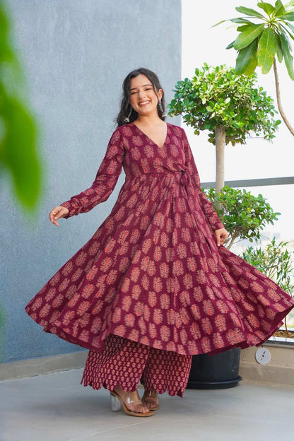 Sonakshi Women's Maroon Heavy Rayon With Heavy Digital Printed Anarkali Gown Set