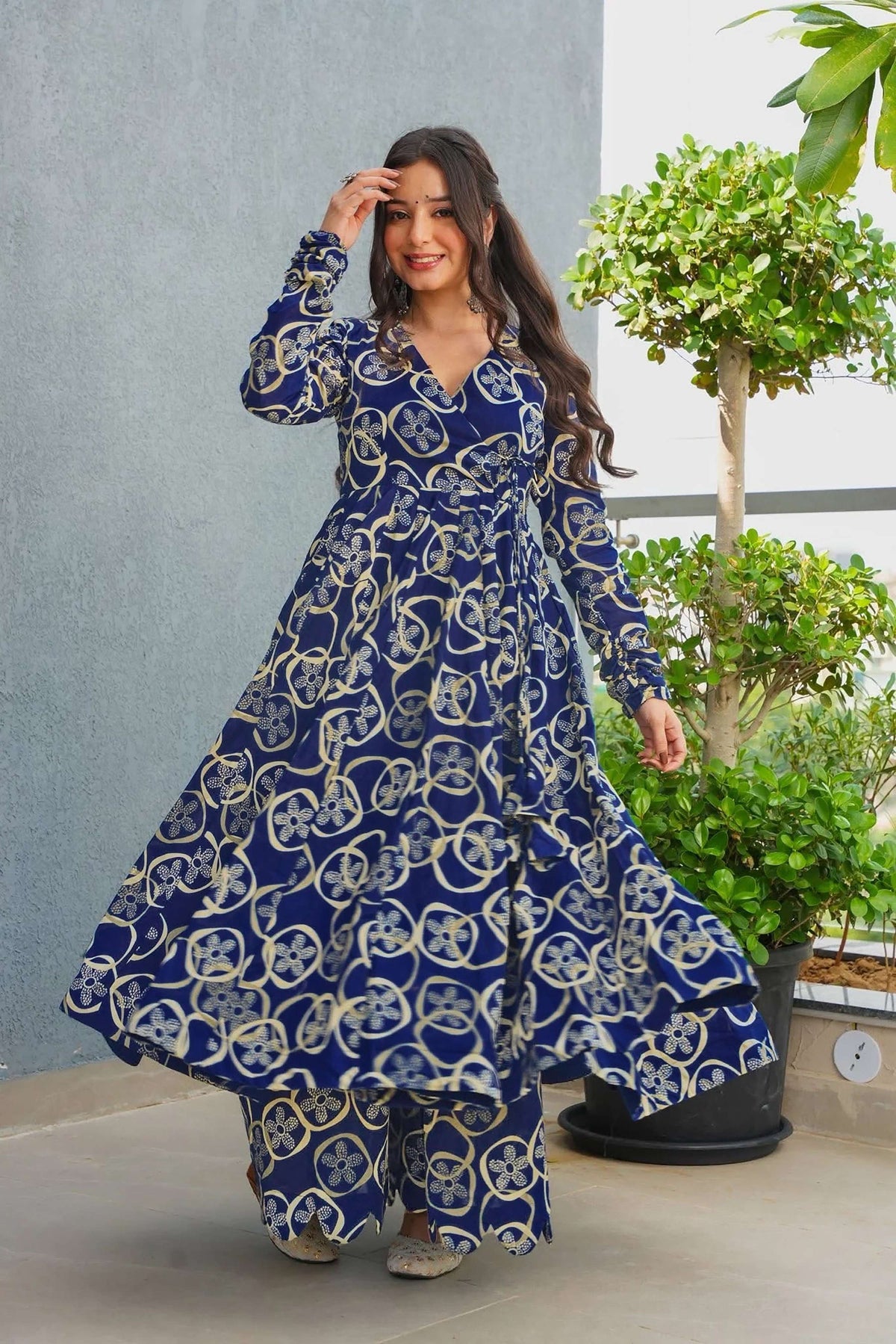Sonakshi Women's Blue Heavy Rayon With Heavy Digital Printed Anarkali Gown Set