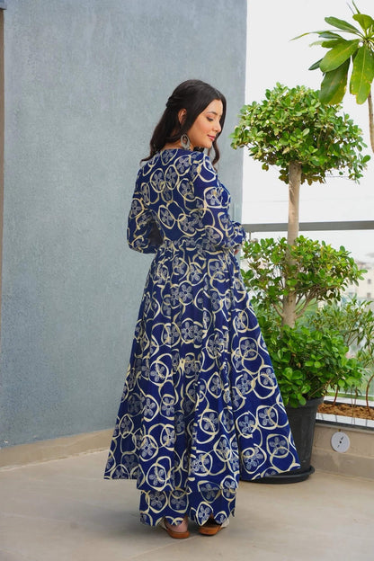 Sonakshi Women's Blue Heavy Rayon With Heavy Digital Printed Anarkali Gown Set