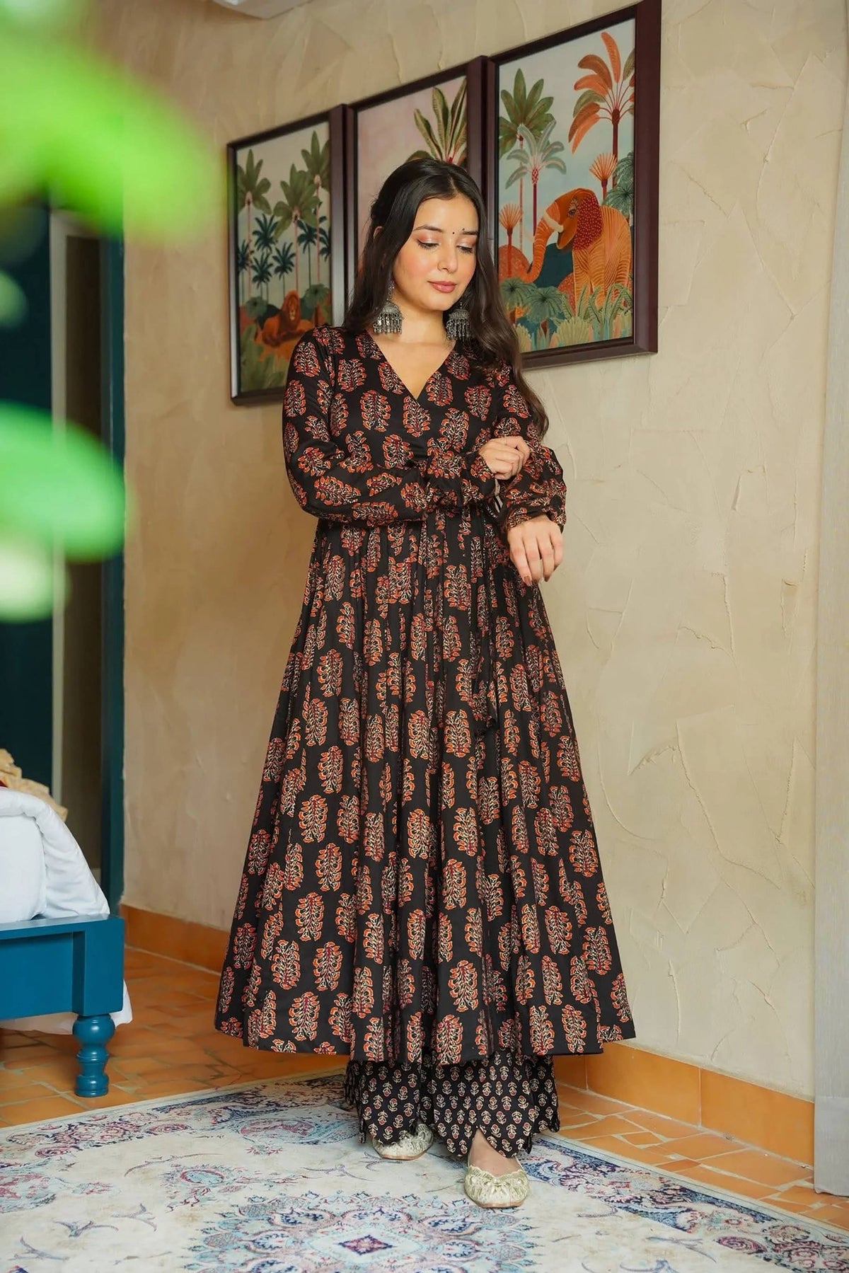Sonakshi Women's Black Heavy Rayon With Heavy Digital Printed Anarkali Gown Set