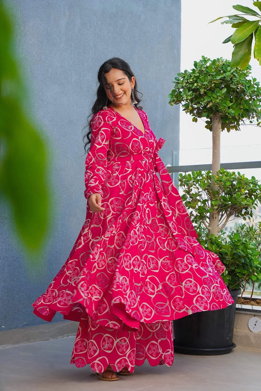 Sonakshi Women's Pink Heavy Rayon With Heavy Digital Printed Anarkali Gown Set