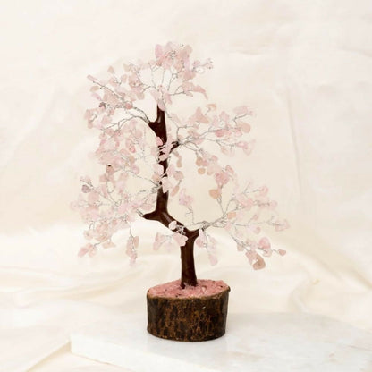 Indianvibez Both Rose Quartz Real Crystal Stone Tree With Wooden Base 300 Beads