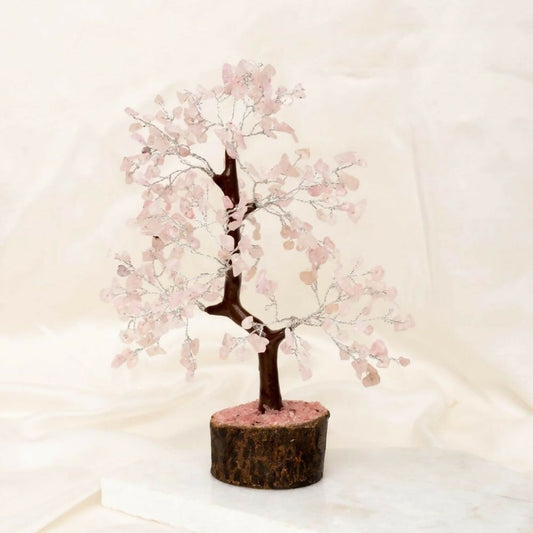 Indianvibez Both Rose Quartz Real Crystal Stone Tree With Wooden Base 300 Beads