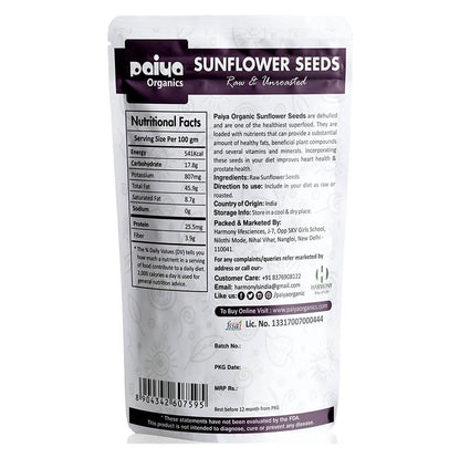 Paiya Organics Sunflower Seeds Raw & Unroasted