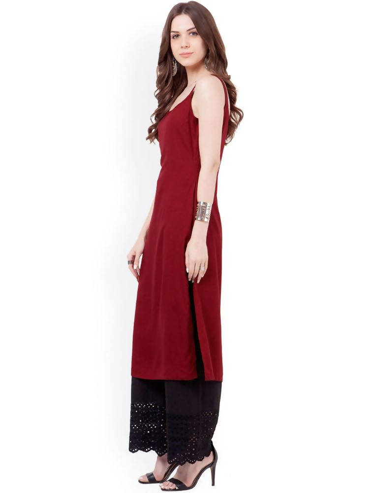 Indya Women Maroon Solid Straight Kurta