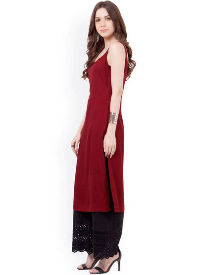 Indya Women Maroon Solid Straight Kurta