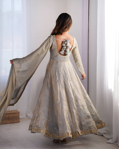 Lehenga Mart Wedding Wear Anarkali Gown With Dupatta - Grey