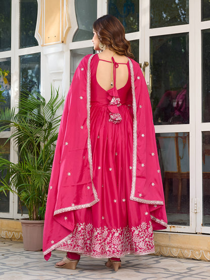 Lehenga Mart Wedding Wear Anarkali Gown With Dupatta - pink