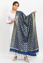 Mominos Fashion Moeza Women's Banarsi Silk All Over Woven Design Navy Blue Dupatta