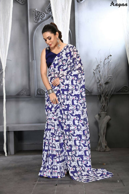 Aayaa Designer Printed Georgette Saree - Multi Color