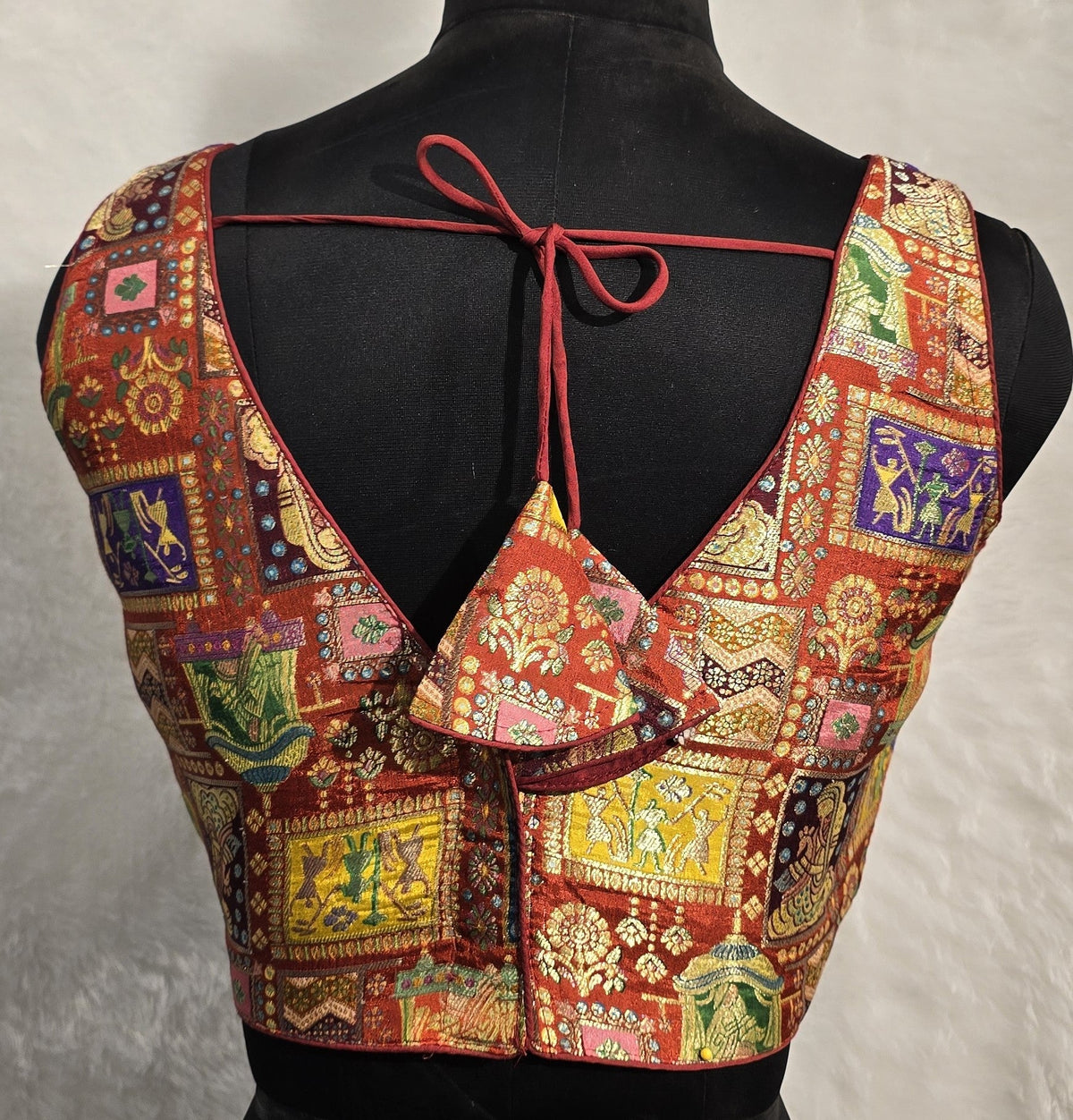 Kia Fashions Rust Jacquard Weave Multi Color Weave Readymade Blouse