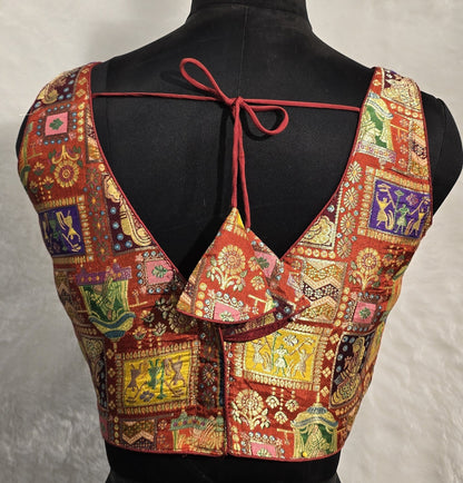 Kia Fashions Rust Jacquard Weave Multi Color Weave Readymade Blouse