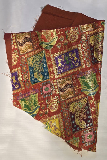 Kia Fashions Rust Jacquard Weave Multi Color Weave Readymade Blouse