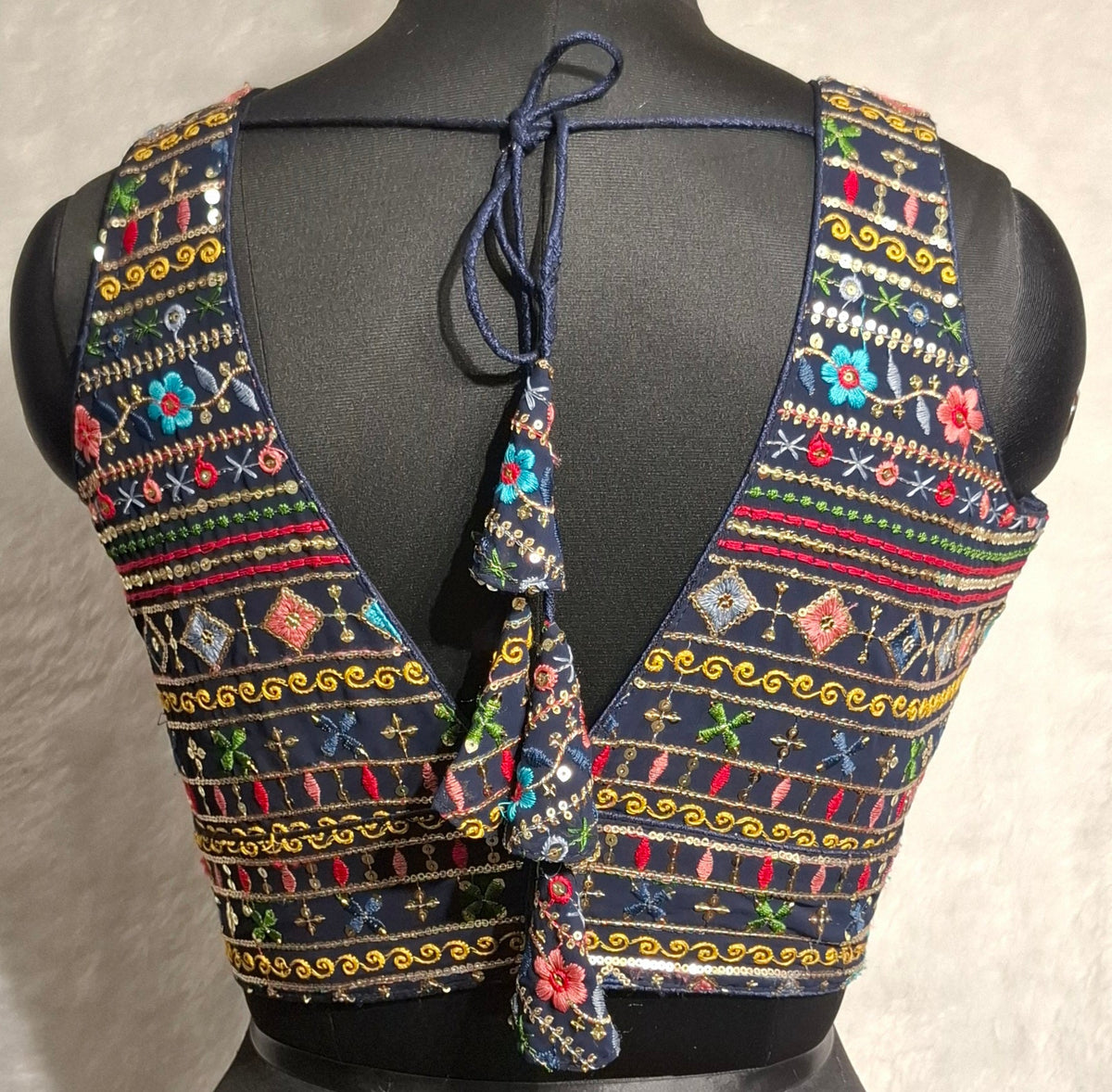 Kia Fashions Navy Blue Multi Color Embroidered Readymade Blouse